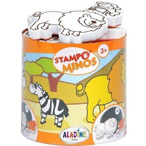Aladine 3085100, stempelset Minos Safari Savanne, incl. 10 stempels en 1 stempelkussen, creatief stempelplezier voor kinderen vanaf 3 jaar