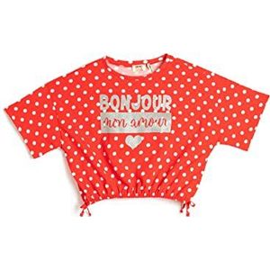 Koton Girls's Crop Oversized T-shirt met korte mouwen, ronde hals, polkadot, katoen, Rood design (01d), 9-10 Jaar