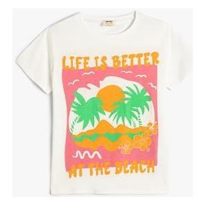 Koton T-shirt voor meisjes, ronde hals, korte mouwen, bloemenprint, ecru(010), 11-12 Jaar