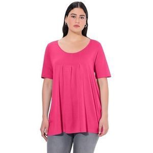 Ulla Popken Dames sierplooien, A-lijn, ronde hals, halve mouwen, modal T-shirt, Magentapink., 42-44