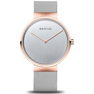 Bering Unisex Horloge Analoog Kwarts Horloge, met Roestvrij Stalen Armband, Roze/Zilver, 14539-060