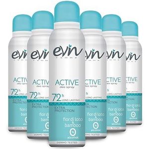 EVIN Femme 72H Active Deodorantspray voor dames, lotusbloem en bamboe, actieve formule voor 72 uur, 6 x 150 ml