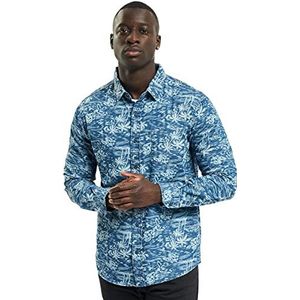 Urban Classics Heren bedrukt Palm Denim Shirt Jeanshemd, blauw (light blue wash), S