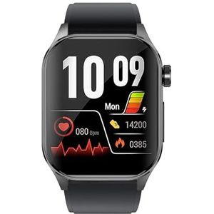 Knauermann PRO 3 (2024) zwart - gezondheidshorloge smartwatch met telefoonfunctie - ECG + HRV en SOS-functie - AMOLED-display, BT Bluetooth - slaapapneu - siliconen band zwart, 14-24, siliconen