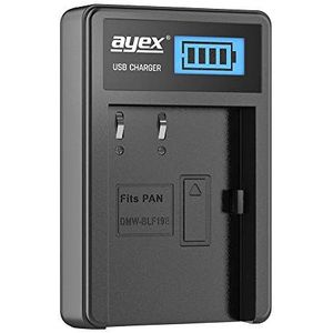 ayex USB-lader voor Panasonic accu type DMW-BLF19E - opladen via USB-stekker, laptop, powerbank of PC - LCD-display met laadstandindicator