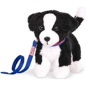 Our Generation Border Collie Puppy 15 cm, pluche hond met beweegbare benen en accessoires, perfecte metgezel voor reizen, spel en avontuur, aanbevolen vanaf 3 jaar