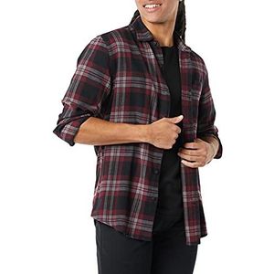 Amazon Essentials Men's Flanellen overhemd met lange mouwen (verkrijgbaar in grote en lange maten), Zwart Bordeauxrood Grijs Plaid, XS