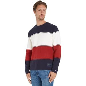 Tommy Hilfiger Heren Milano Colourblock Crew Neck Pullover Trui, Desert Sky Multi, XL, Woestijn Sky Multi, XL