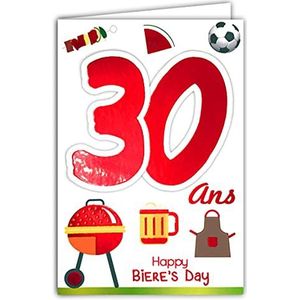 Afie 69-2128 verjaardagskaart, 30 jaar, voor heren – biervoetbal barbecue BBQ Hamburger Party vrienden