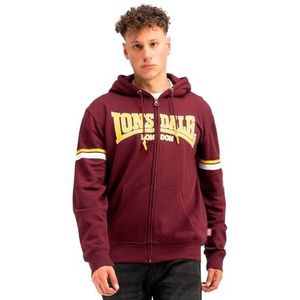 Lonsdale Heren sweatshirt met capuchon met ritssluiting normale pasvorm DARFIELD, Oxblood/geel/wit, L