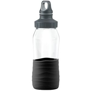Emsa N31009 Drink2Go glazen drinkfles | inhoud: 0,5 liter | schroefdop | 100% dicht/hygiënisch/zuiver | siliconen manchet | zwart