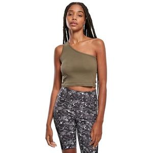 Urban Classics Dames korte sporttop dames cropped asymmetric tanktop, kaki, M