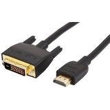 Amazon Basics HDMI-naar-DVI-adapterkabel, bidirectioneel 1080p, verguld, zwart, 0,9 m, 1-pack