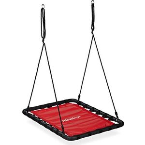 Relaxdays nestschommel, kinderen & volwassenen, tot 100 kg, BxD: 103 x 77 cm, outdoor schotelschommel met frame, rood