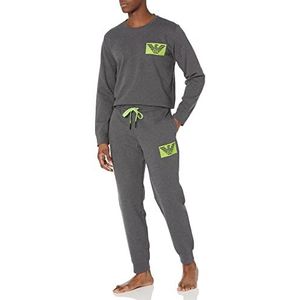 Emporio Armani Underwear Icon Terry Pullover Trousers Sleepwear Set Sweater+Trosers, Black Melange Grey, S