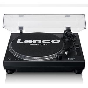 Lenco L-3818 Draaitafel met directe aandrijving, DJ-platenspeler met Pitch Control - 33 en 45 rpm, stereo voorversterker, USB - RCA Line-Out - digitalisering via pc - zwart, L-3818BK