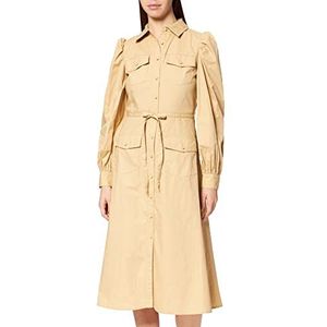 NA-KD Dames Puff Sleeve Midi Jurk Casual Jurk, Kaki, 40