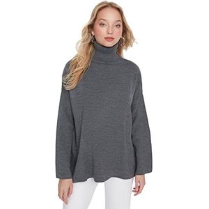 Trendyol Dames coltrui effen oversized sweater sweatshirt, grijs, S, Grijs, S