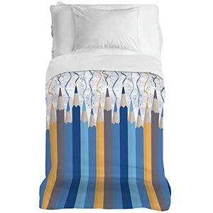 PENSIERI DELICATI Sprei, 220 x 280 cm, eenpersoonslaken 100% katoen, ideaal als meubeldeken, voor Frans bed, patroon Matitoni blauw, 100% Made in Italy