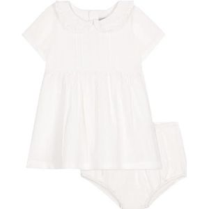 Petit Bateau Jurk met korte mouwen en Bloomer meisje, Wit, 24 Maanden