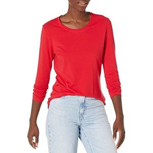 Amazon Essentials Women's T-shirt met lange mouwen en ronde hals in klassieke pasvorm (verkrijgbaar in grote maten), Kersenrood, S