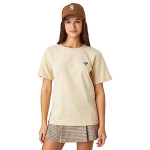 Koton Dames T-shirt met korte mouwen, ronde hals, koala, geborduurd, Beige (050), L