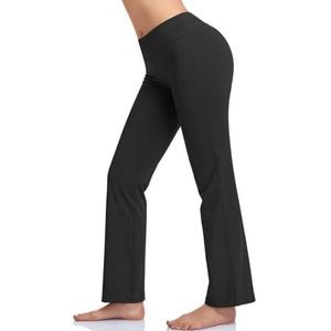 HISKYWIN Yogabroek met binnenzak, 4-weg stretch, buikcontrole, workout, hardloopbroek, lange bootleg, zwart, L