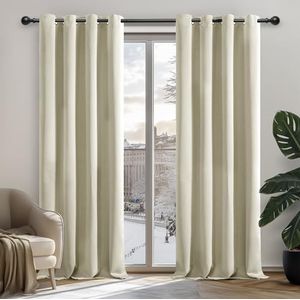 Deconovo Warmte-isolerende verduisteringsgordijnen, gordijnen voor woonkamer en slaapkamer, modern design met oogjes, 135 x 240 cm (breedte x hoogte), lichtbeige, 2 stuks