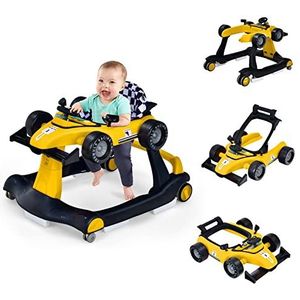FANTASK Baby Walker 4-in-1 loophulp, autovormig met muziekbox, licht en wielen, loopwagen, inklapbaar, met instelbare hoogte en snelheid, loopvrij, baby vanaf 6 maanden, 12 kg belastbaar, geel
