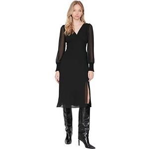 Trendyol Dames midi, A-lijn, normale geweven jurk, Zwart, 32