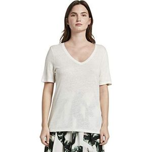 TOM TAILOR mine to five Dames Linnen T-shirt met V-hals 1019622, 22499 - Soft Ecru, S