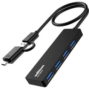 oditton USB-hub, USB-hub 3.0 met 4 poorten USB C-adapter, overdrachtssnelheid 5 Gbps, 26 cm verlengkabel, ultradunne gegevenshub voor Mac, HP, Dell en meer laptops, muis, toetsenbord
