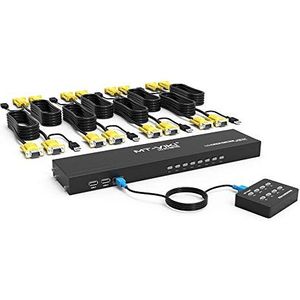 MT-VIKI VGA KVM Switch 8 Port 1U Rackmount KVM Switch 8x1 Ondersteunt Toetsenbord Muis USB-Speaker Inclusief 8XKVM-kabel Desktopbesturing 2xRackset
