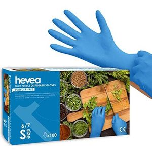 Hevea - nitril wegwerphandschoenen. Poeder- en laatvrij. 1 doos met 100 handschoenen. Maat S (klein). Kleur blauw