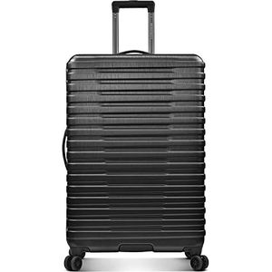U.S. Traveler Boren Polycarbonaat hardside robuuste reiskoffer bagage met 8 spinnerwielen, aluminium handvat, zwart, geruit, grote 30-inch