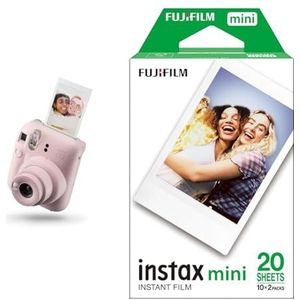 Instax Fujifilm Mini 12 Instant Camera, Blossom Pink & Fujifilm Mini Instant Film, 2x 10 Vellen, 20 Vellen, Witte Rand
