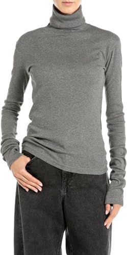 REPLAY - M23 - T-shirt - Donkergrijs gemêleerd - Lange Mouwen - Col Rol