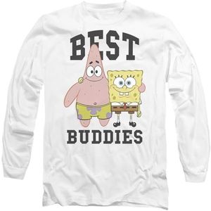 Spongebob Squarepants en Patrick, Best Buddies Unisex Adult Longsleeve T-shirt, wit, Large, Wit, L