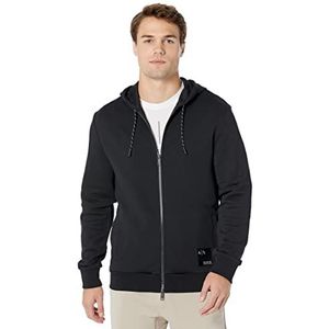 Armani Exchange Heren hoodie met ritssluiting, zakken met logo op de voorkant, contrasterende trekkoordjes met capuchon, zwart, extra klein