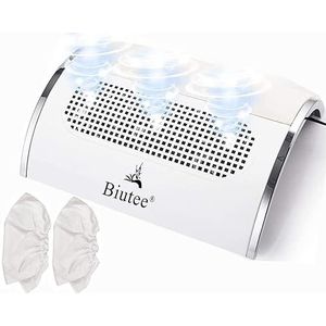 Biutee Professionele manicure-stofzuiger, 40 W, stofzuiger, manicure en nagelstof, verzamelaar, 3 ventilatoren, ABS, nail art machine met 2 stofverzameltassen