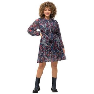 Ulla Popken Damesjurk met plooien en paisley-print, zwart, 42/44 NL