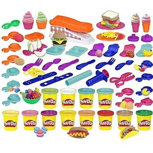 Play-Doh Kitchen Creations Fun Factory Playset, Arts and Crafts Speelgoed voor kinderen van 3 jaar en ouder met 12 blikjes en 42 gereedschappen (exclusief Amazon)
