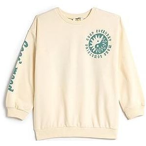 Koton Girls's Back Printed Brushed Interior Crew Neck Long Sleeve Sweatshirt, beige (050), 6-7 jaar