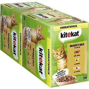 Kitekat Kattenvoer, natvoer, marktmix in gelei, nat voer in 48 portiezakken, 2-pack (2 x 24 portiezakken à 85 g)