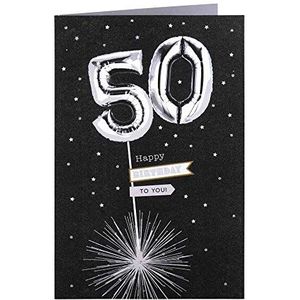 Clintons: Zilveren Ballonnen 50e Verjaardagskaart, 50e mijlpaal Verjaardag Groeten Kaart, 235x155mm, 1153047