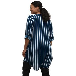 Kaffe Curve Dames Plus-size hemdjurk tuniek lange mouwen knielang, Legion Blauw/Krijt Streep, 44 Plus