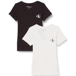 Calvin Klein Jeans S/S T-shirts voor dames, Ivoor/Ck Zwart, S