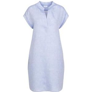 Seidensticker Blousejurk voor dames, modieuze jurk, regular fit, mini-jurk, opstaande kraag, korte mouwen, 100% linnen, blauw, 40