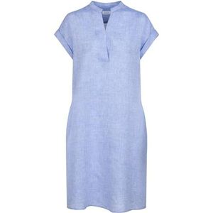 Seidensticker Blousejurk voor dames, modieuze jurk, regular fit, mini-jurk, opstaande kraag, korte mouwen, 100% linnen, blauw, 46
