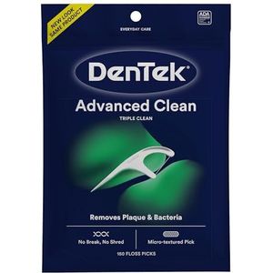 DenTek Triple Clean Mint gearomatiseerde en fluoride gecoate geavanceerde tandzijde plectrums met 3 reinigingsacties - 150 Pack